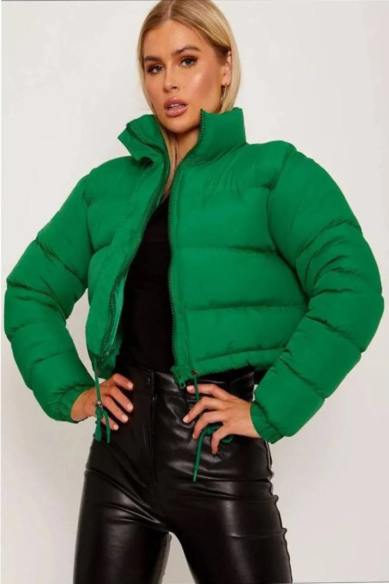 Green Cropped Puffer Jacket