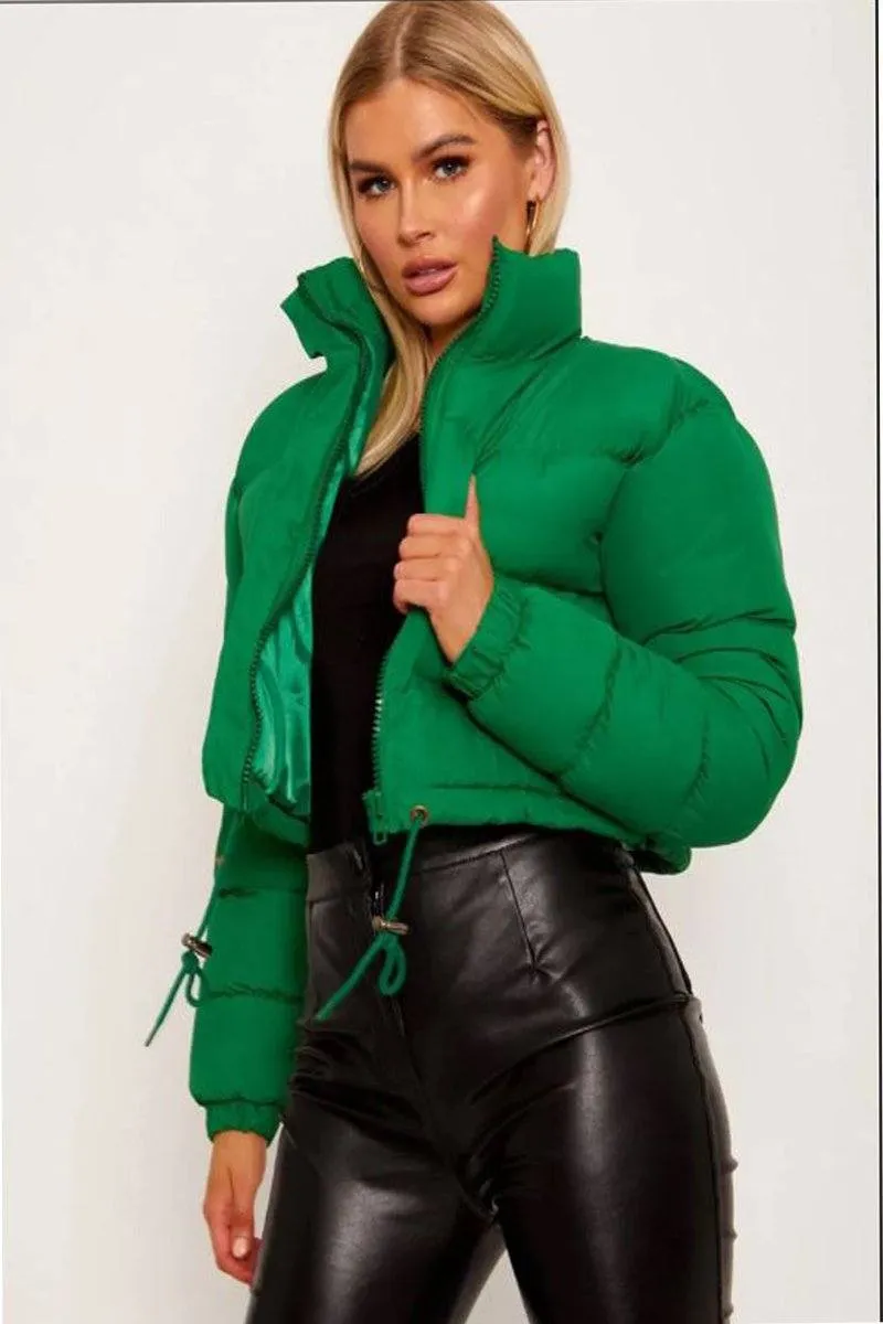 Green Cropped Puffer Jacket