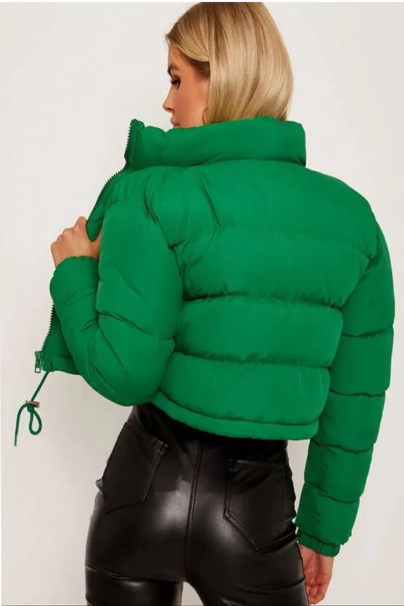 Green Cropped Puffer Jacket