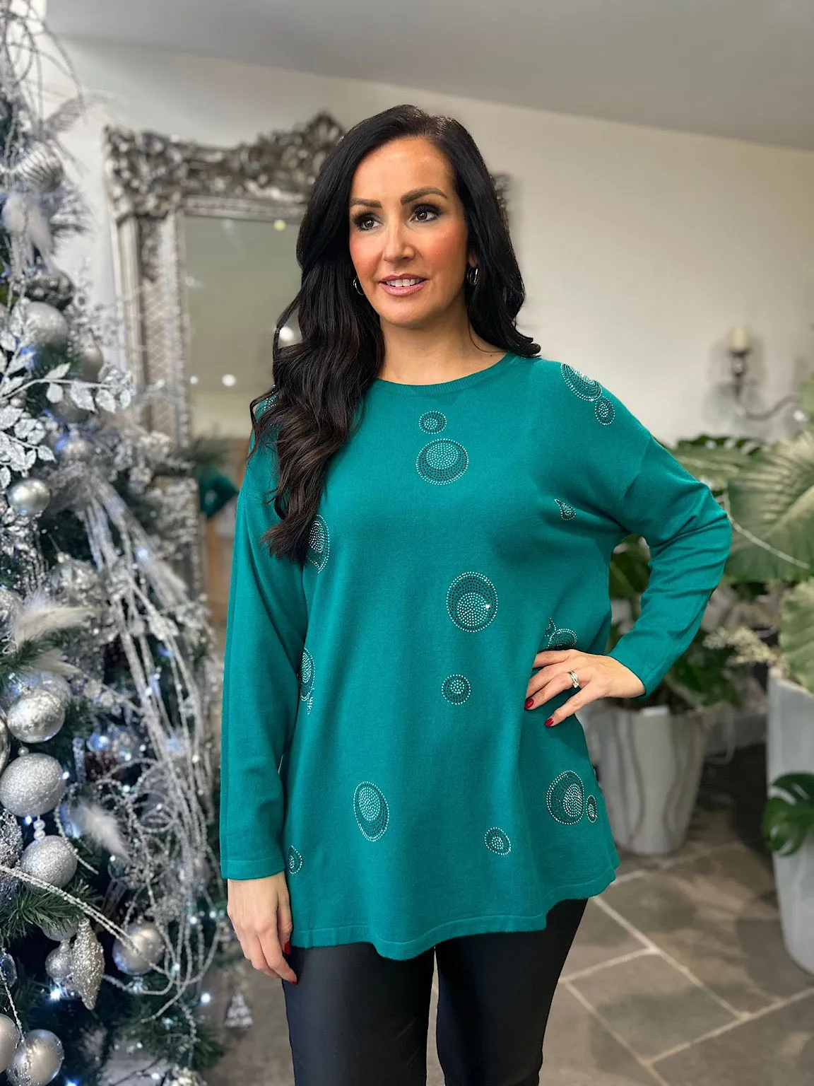 Green Diamante Bubble Pattern Knit Rosie