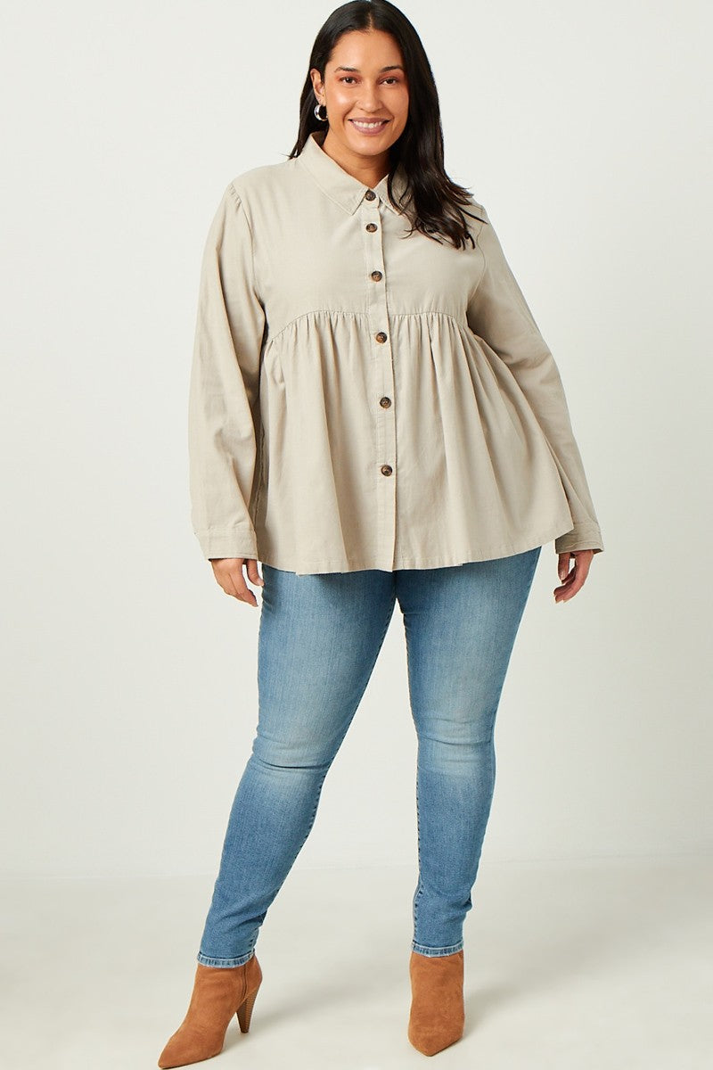 Hayden Corduroy Button Up Peplum Shirt