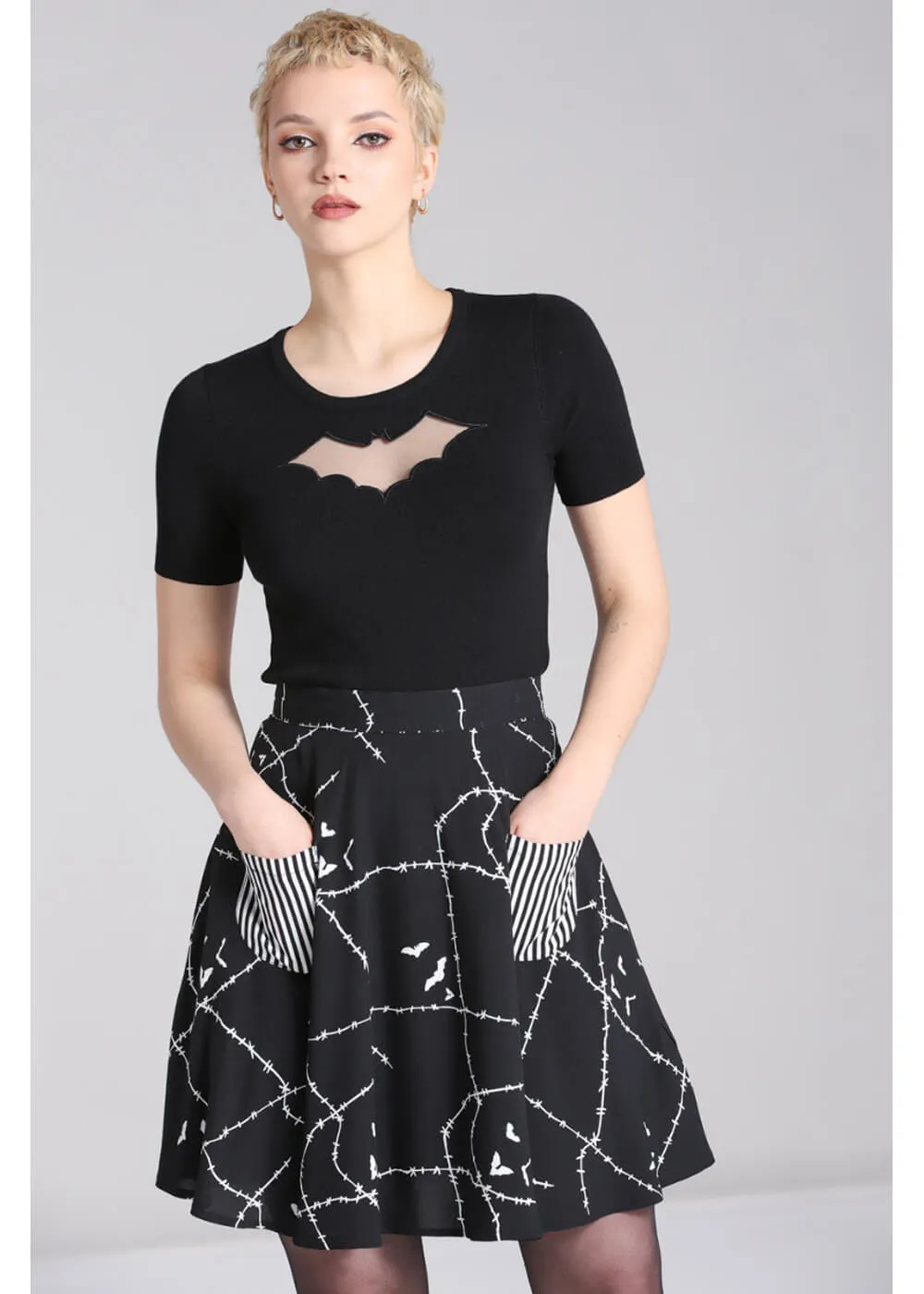 Hell Bunny Stitches 60's Skirt Black