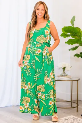 Hibiscus Night Jumpsuit, Green Multi