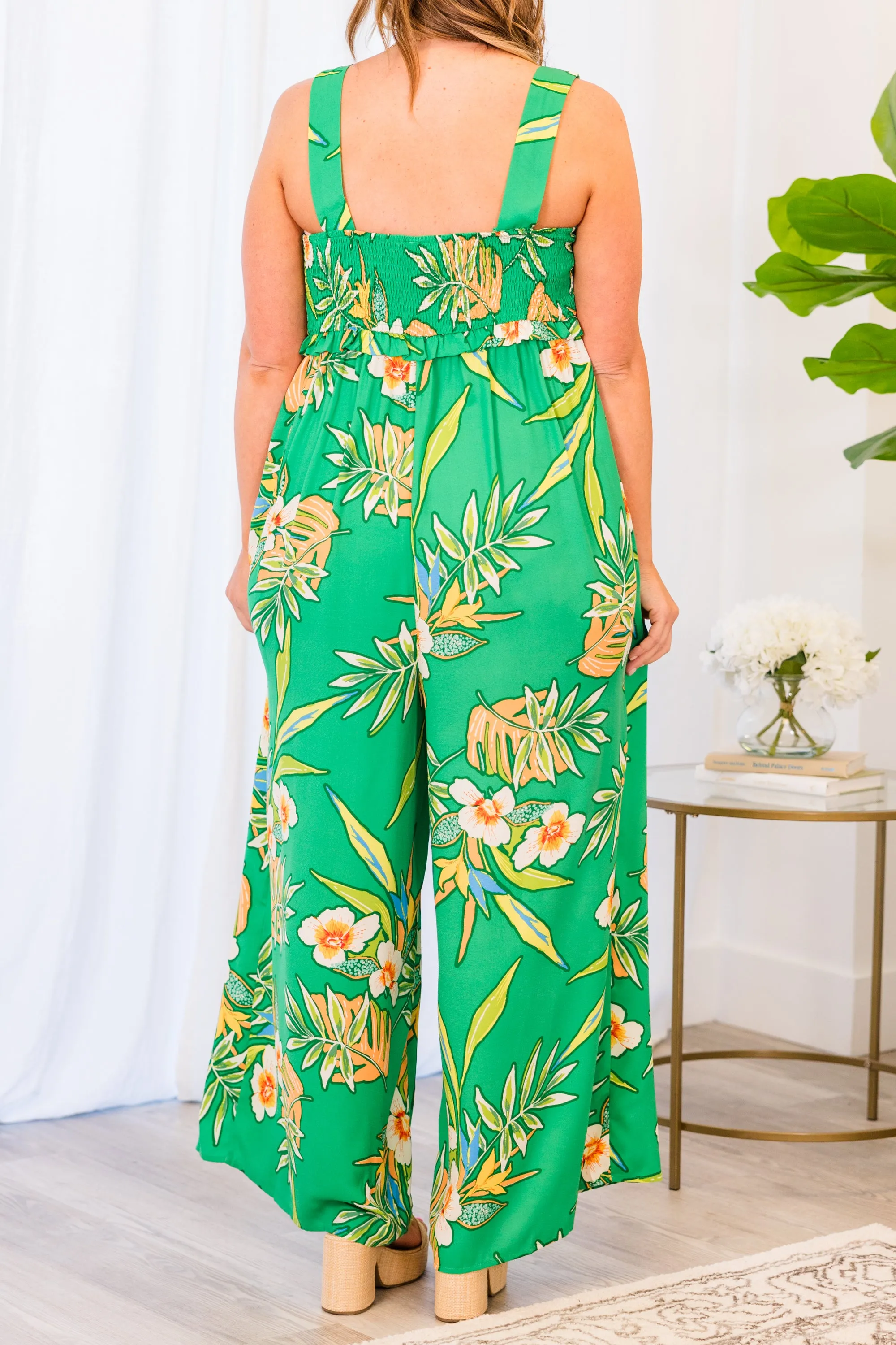 Hibiscus Night Jumpsuit, Green Multi