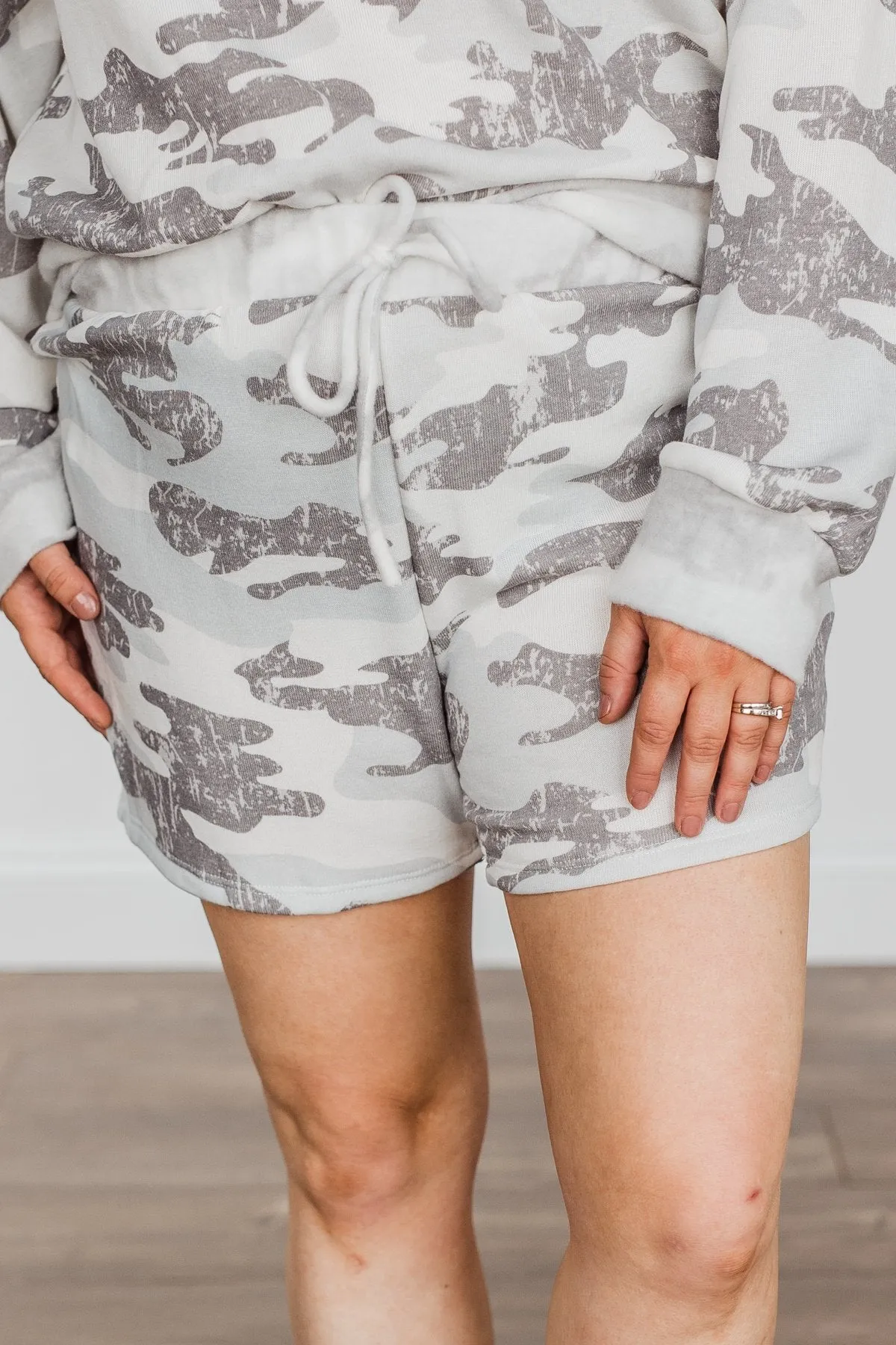 Hidden Beauty Lounge Shorts- Grey Camo