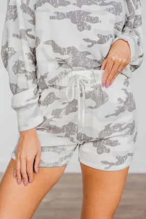 Hidden Beauty Lounge Shorts- Grey Camo