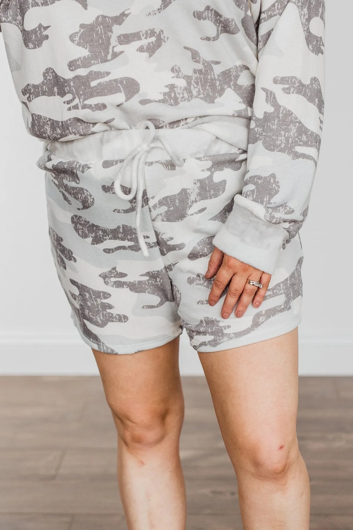 Hidden Beauty Lounge Shorts- Grey Camo