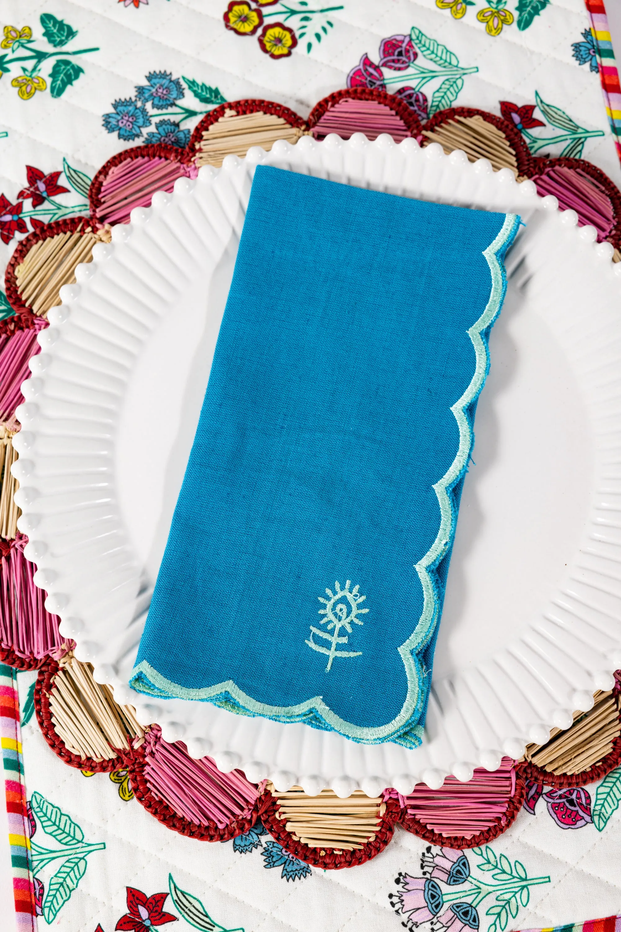 Icon Linen Napkins S/4 - Peacock + Mint