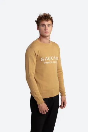 Ivo Cotton Knit Logo Back Sweater in Camel and Off-White