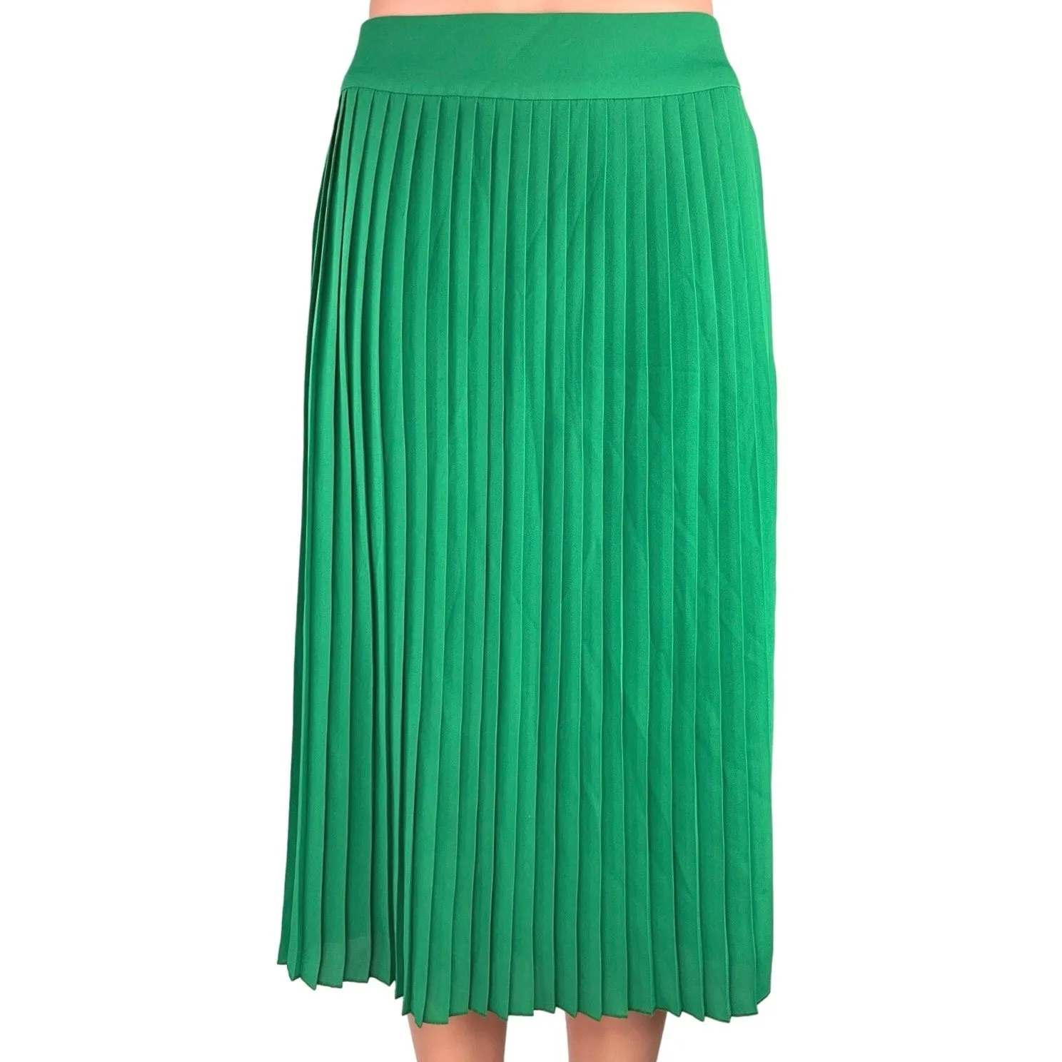 J.Crew Green Silky Satin Pleated Flowy Lined Casual A-line Midi Skirt Size 0