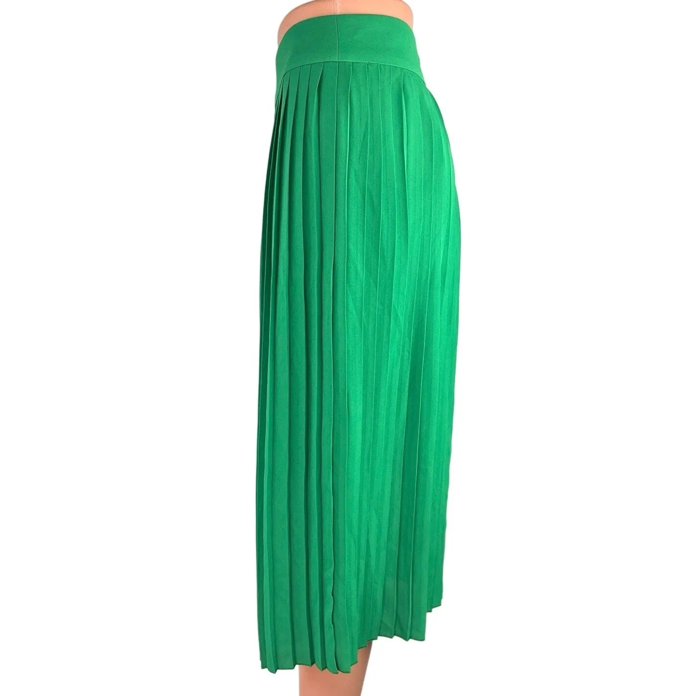 J.Crew Green Silky Satin Pleated Flowy Lined Casual A-line Midi Skirt Size 0