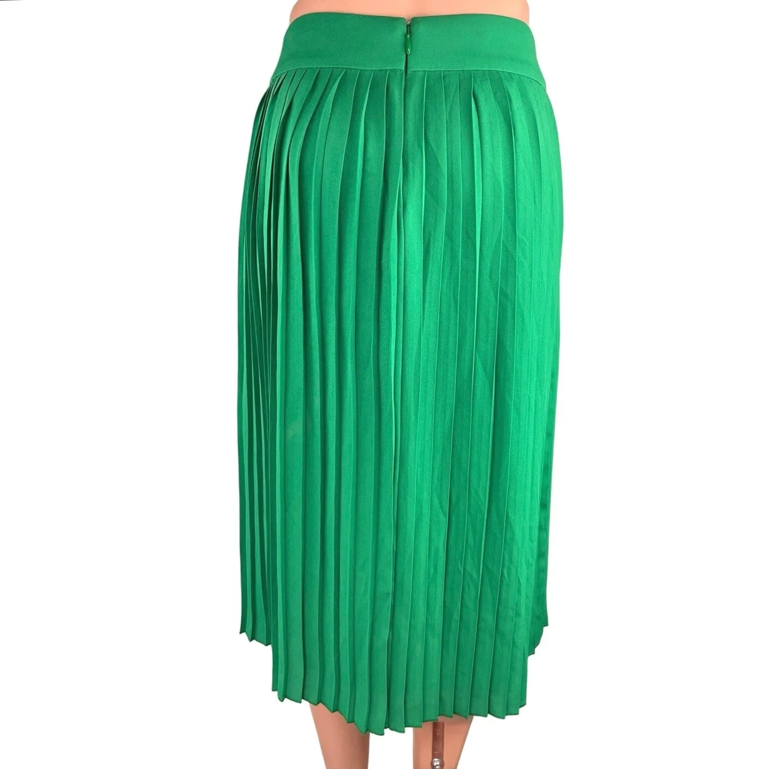 J.Crew Green Silky Satin Pleated Flowy Lined Casual A-line Midi Skirt Size 0