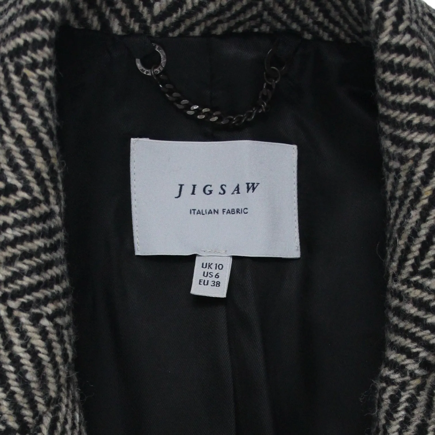 Jigsaw Black/Cream Herringbone Belted Coat