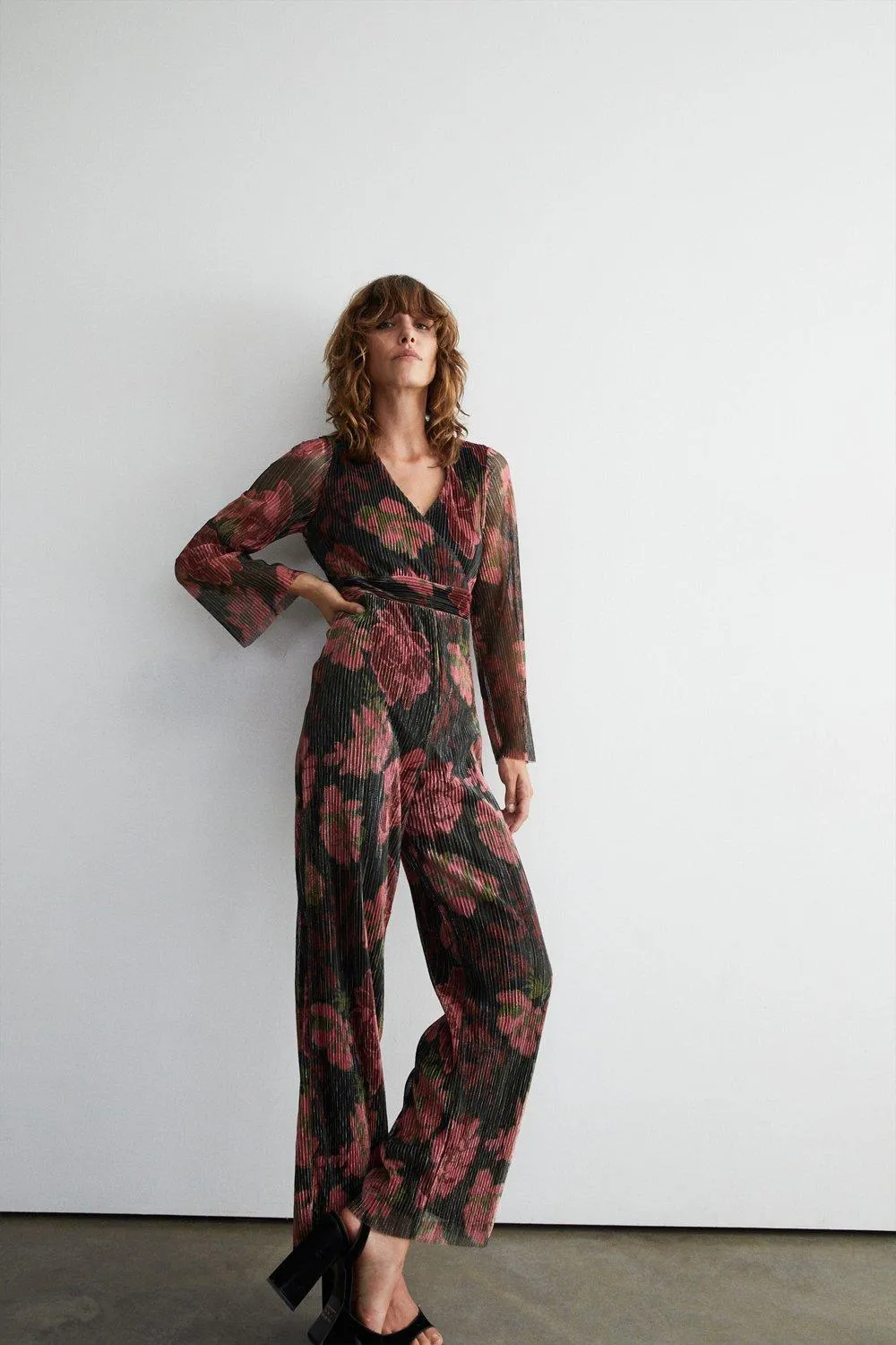 Jumpsuits | Floral Metallic Plisse Wrap Jumpsuit | Warehouse