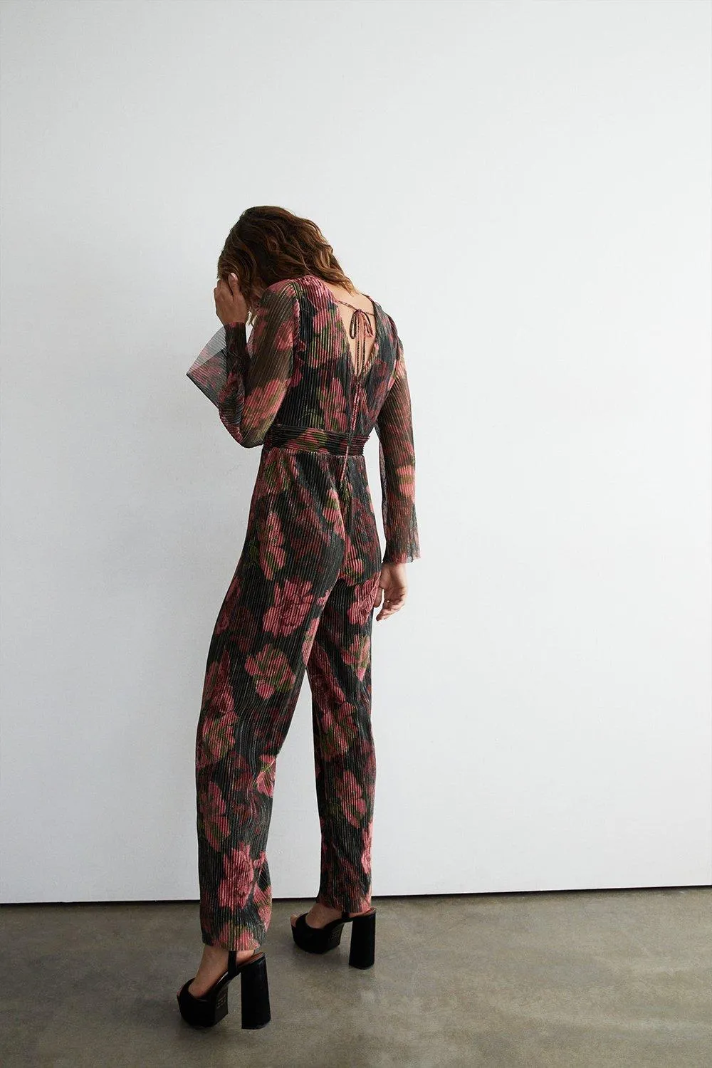 Jumpsuits | Floral Metallic Plisse Wrap Jumpsuit | Warehouse