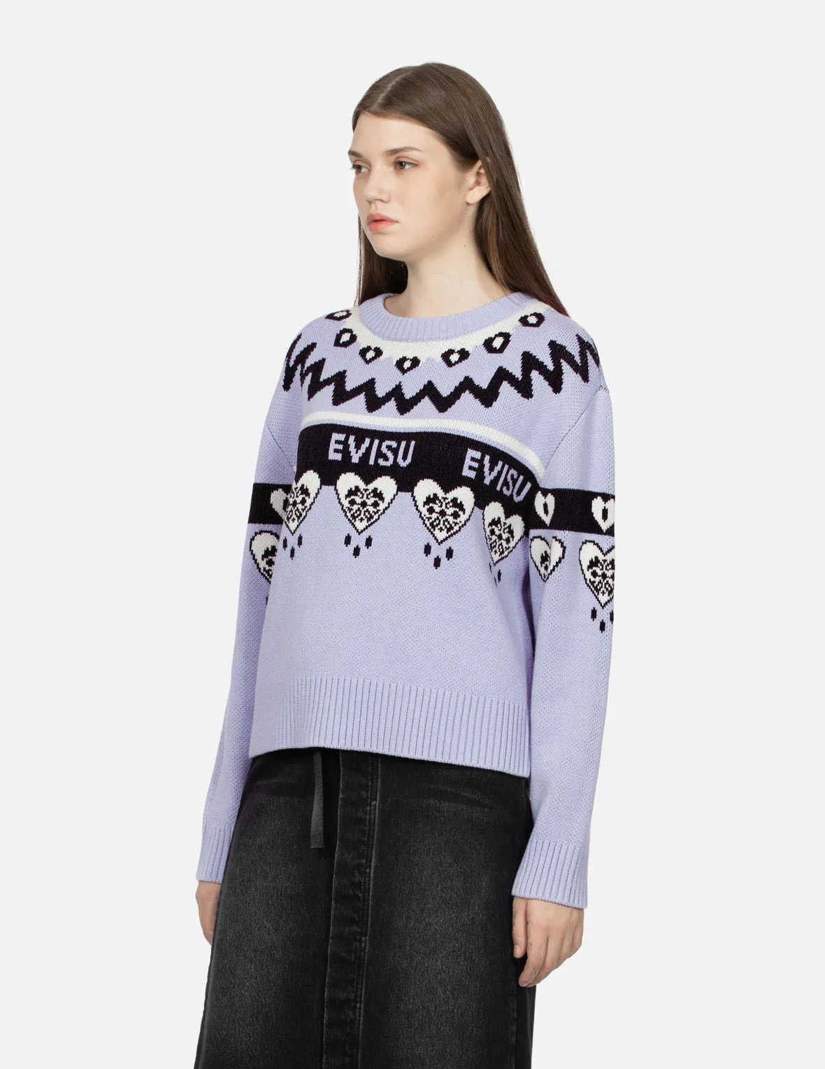 Kamon Heart Jacquard Loose Fit Sweater