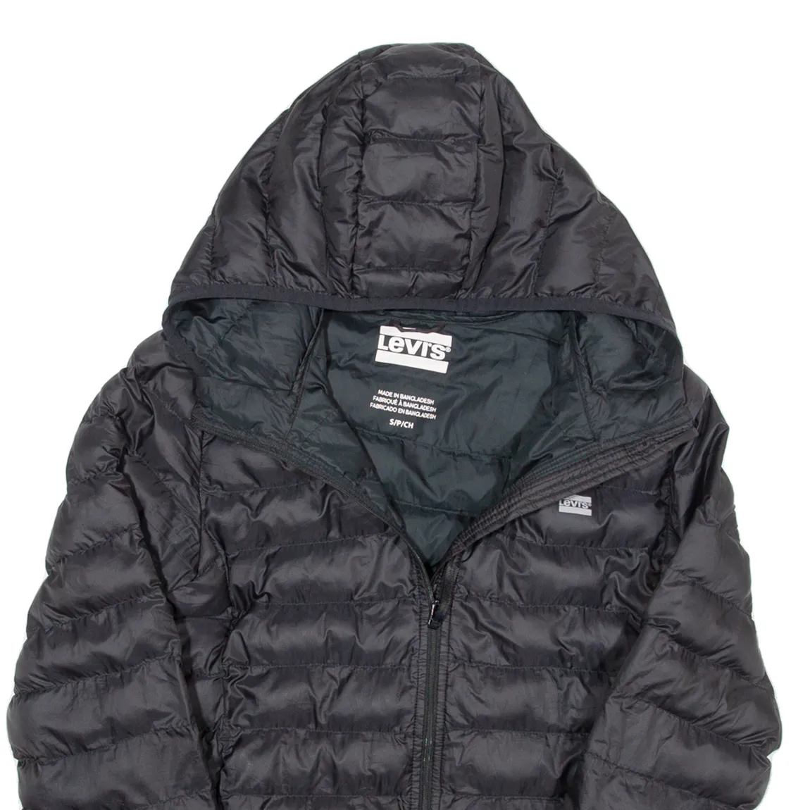 LEVI'S Womens Puffer Jacket Black Hooded S