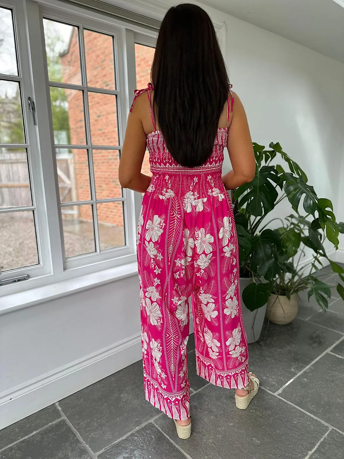 Lipstick Pink Flower Print Jumpsuit