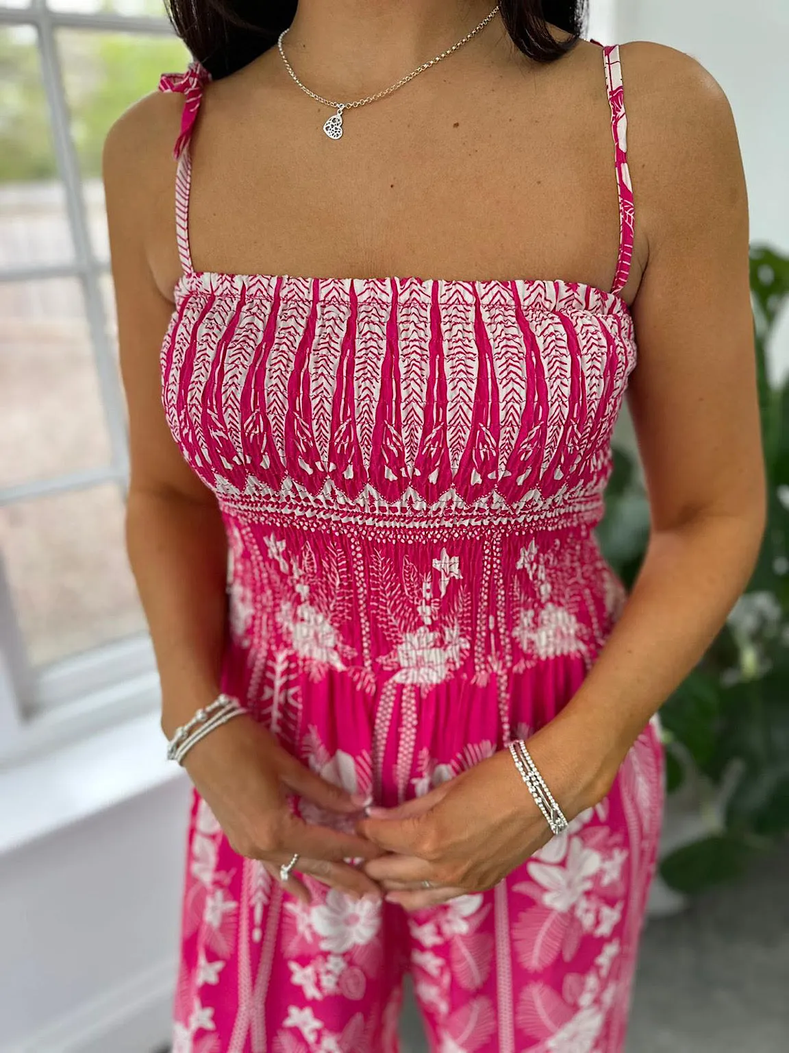 Lipstick Pink Flower Print Jumpsuit