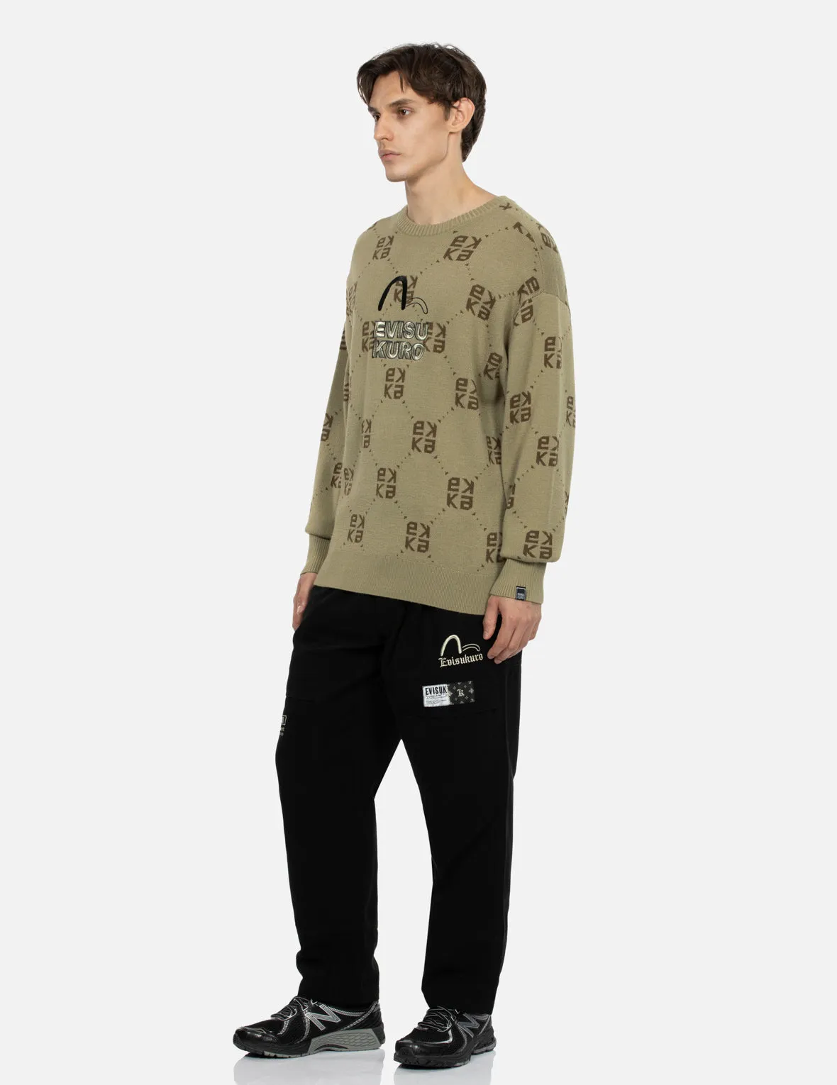 Logo Embroidery Monogram Jacquard Relaxed Fit Sweater