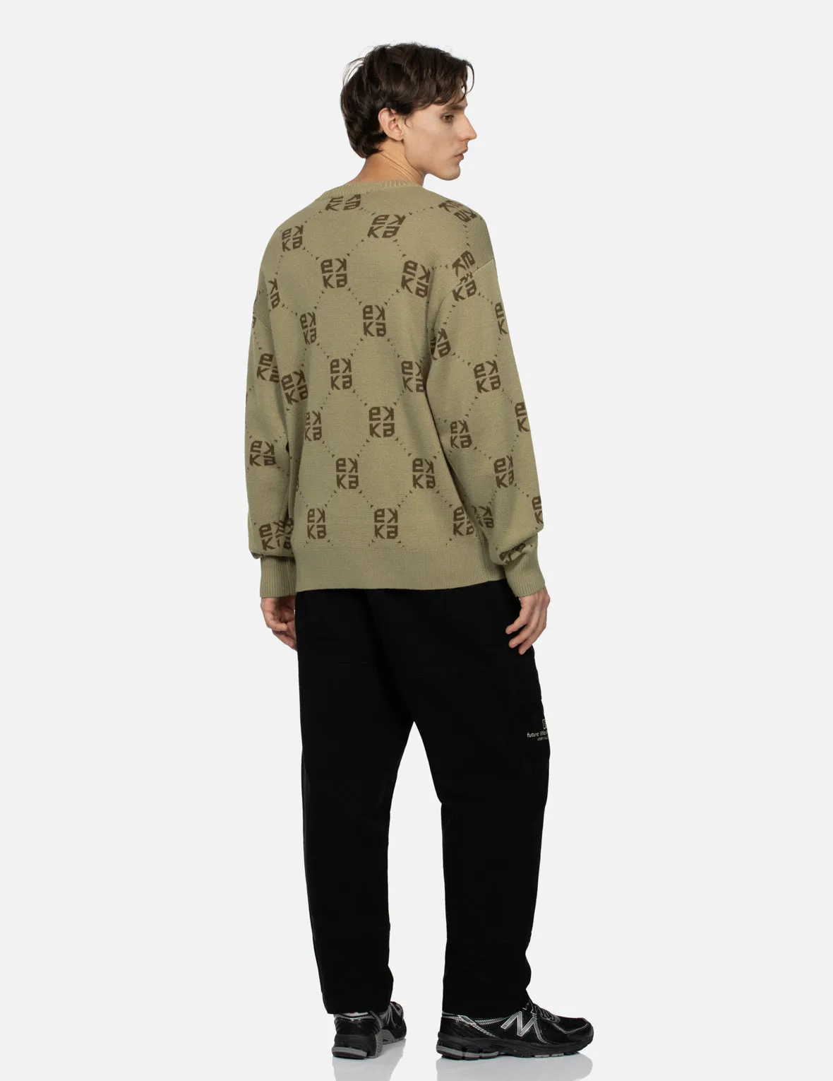 Logo Embroidery Monogram Jacquard Relaxed Fit Sweater