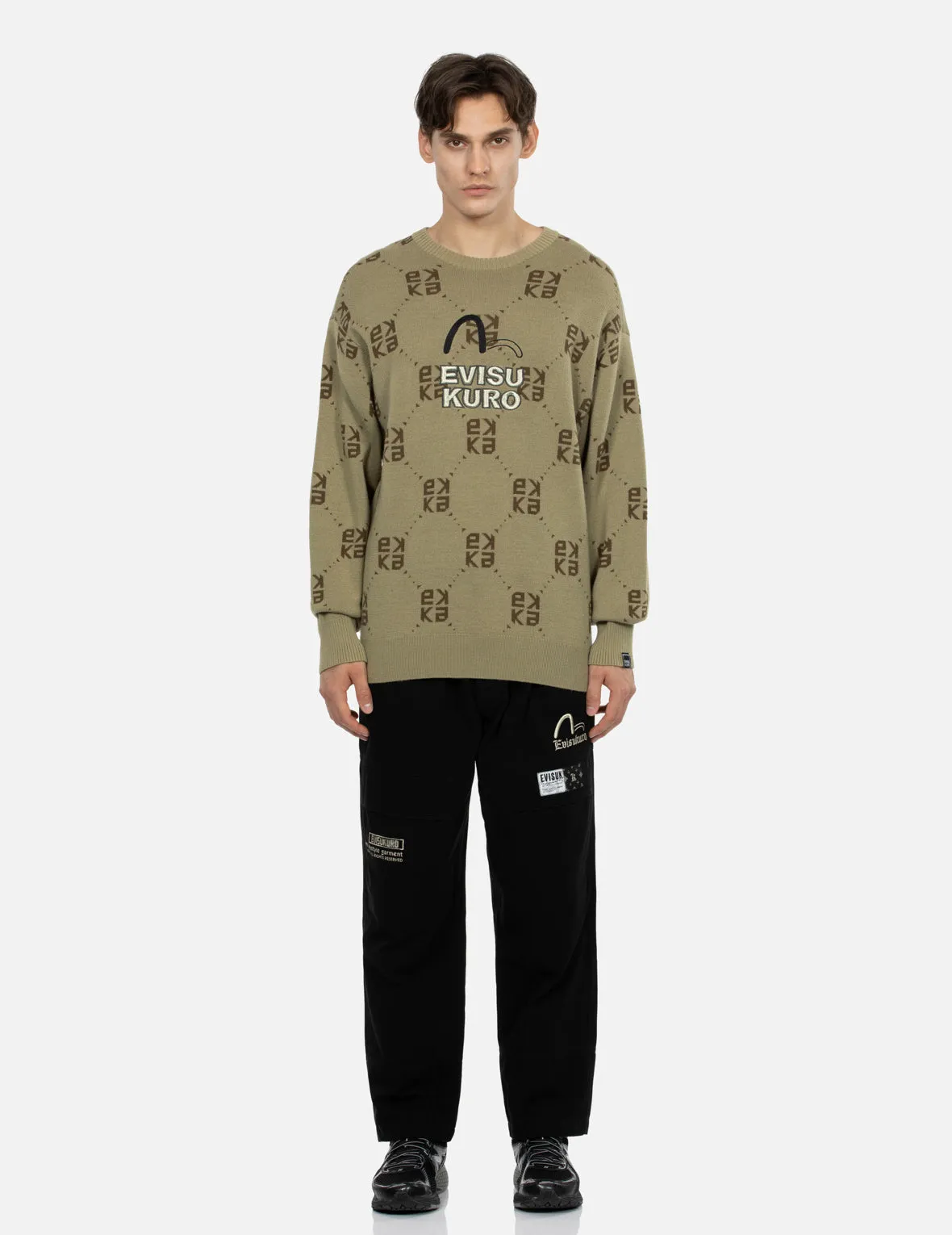 Logo Embroidery Monogram Jacquard Relaxed Fit Sweater