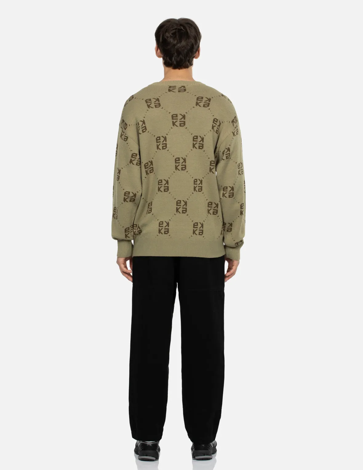 Logo Embroidery Monogram Jacquard Relaxed Fit Sweater