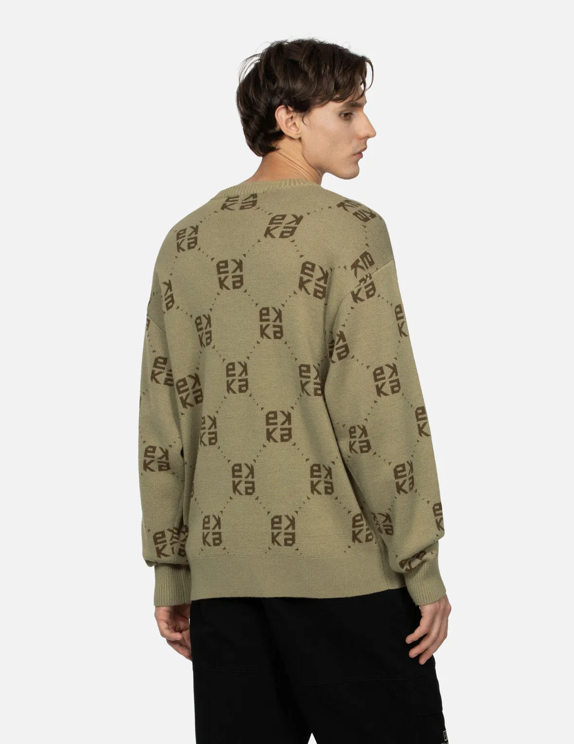 Logo Embroidery Monogram Jacquard Relaxed Fit Sweater