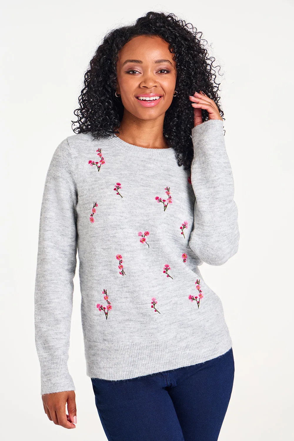 Long Sleeve Floral Embroidered Jumper