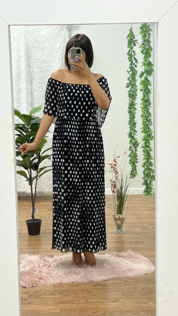 Maxie pleated off shoulder maxi dress