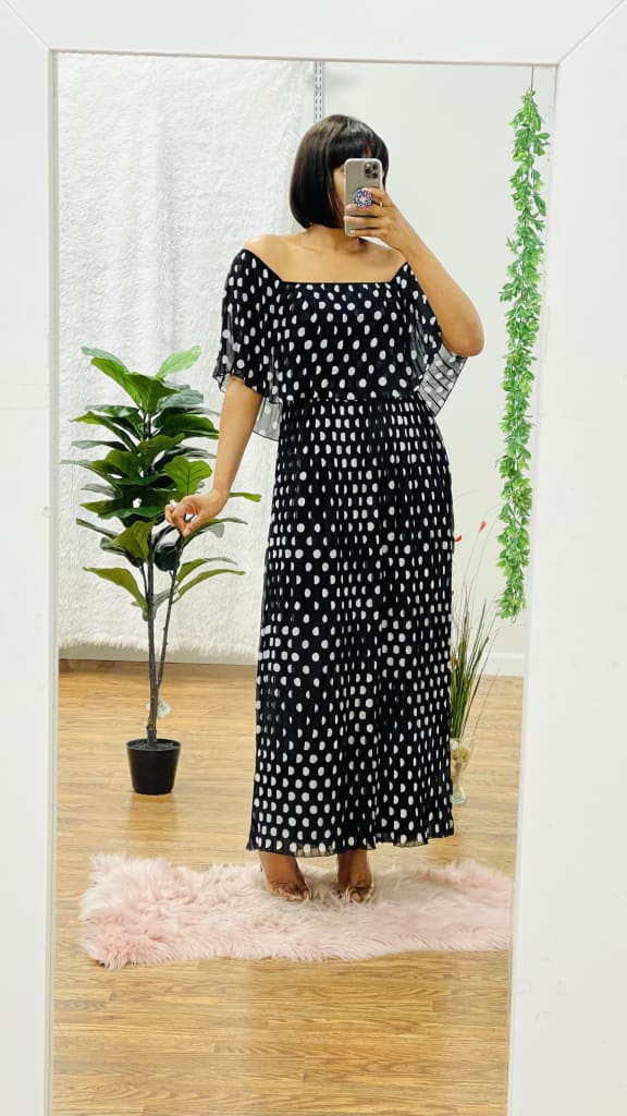 Maxie pleated off shoulder maxi dress