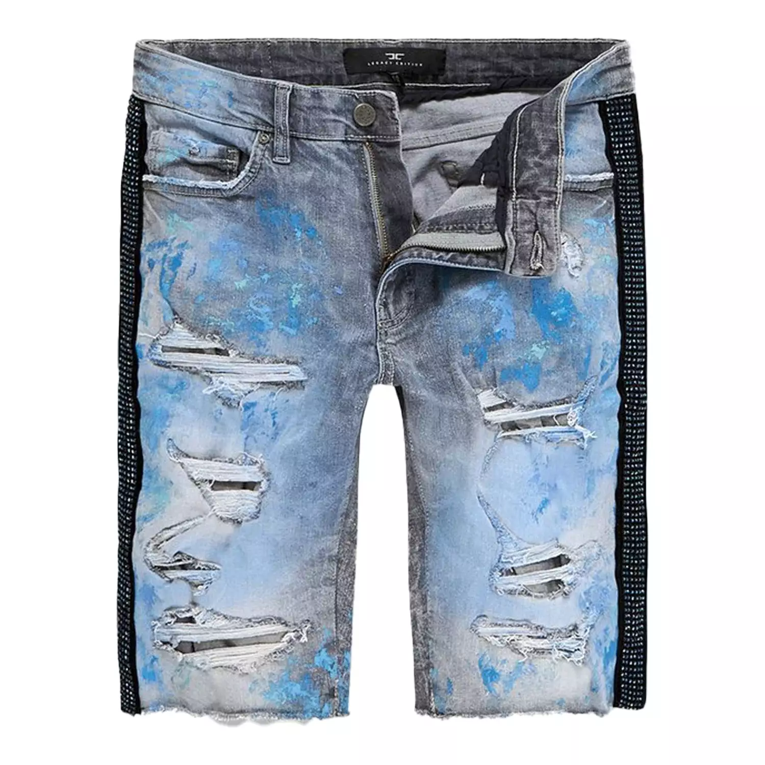 Men's Rhinestone Striped Denim Short