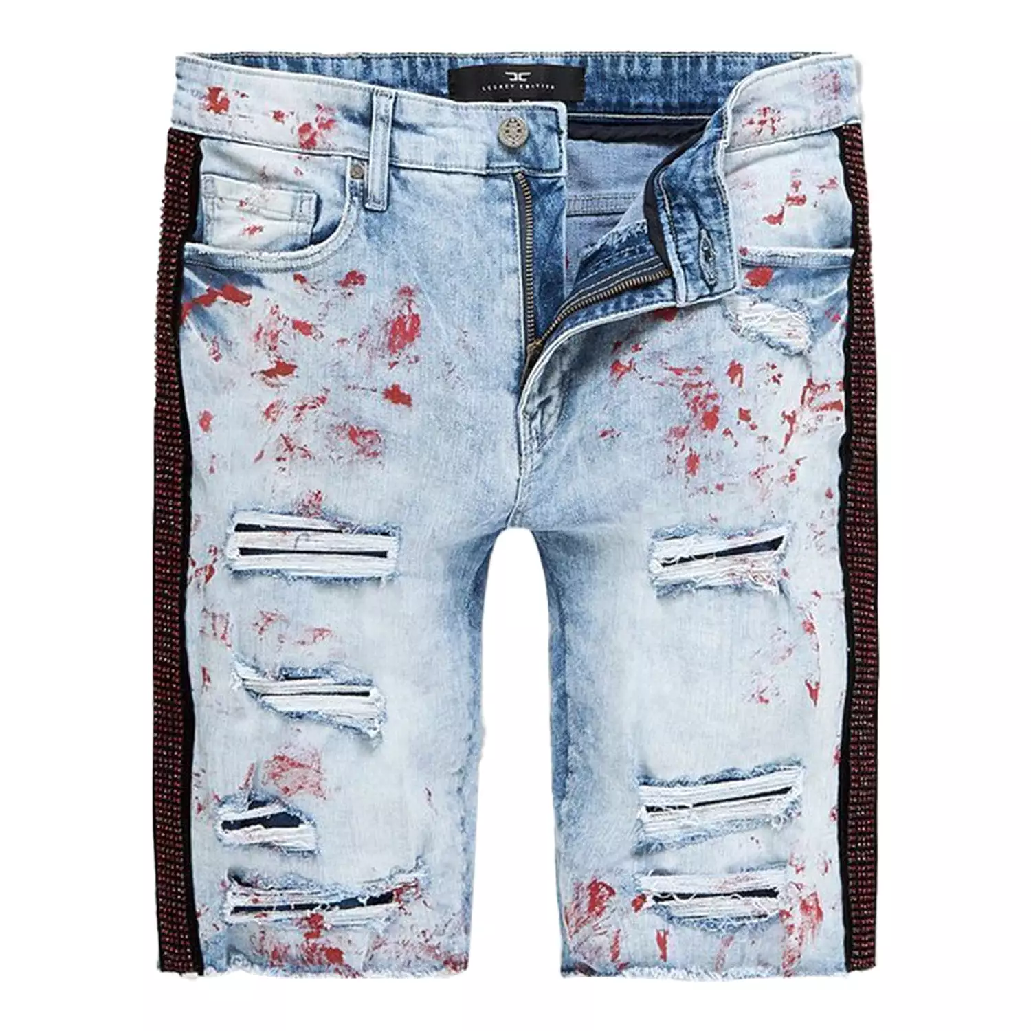 Men's Rhinestone Striped Denim Short