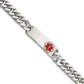 Men's Stainless Steel Red Enamel Medical I.D. Rambo Bracelet, 8.5 Inch