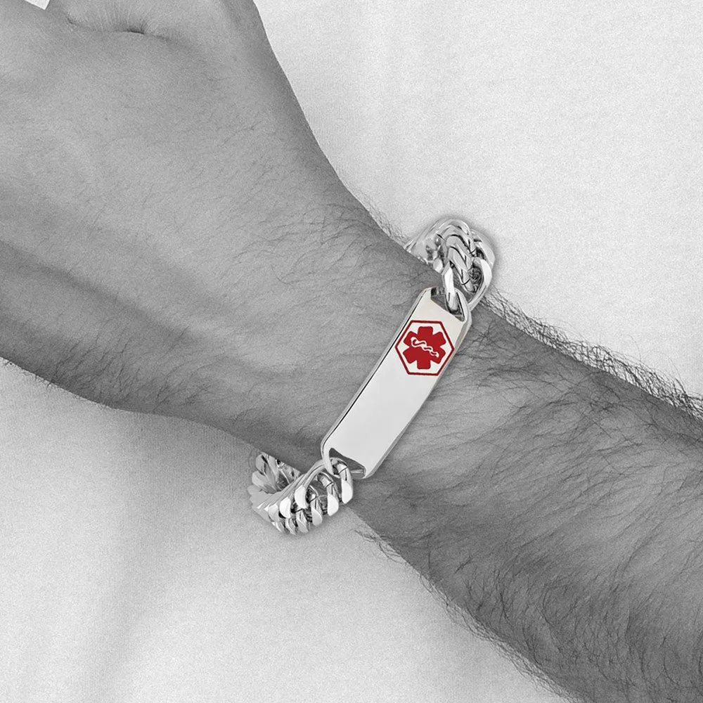 Men's Stainless Steel Red Enamel Medical I.D. Rambo Bracelet, 8.5 Inch