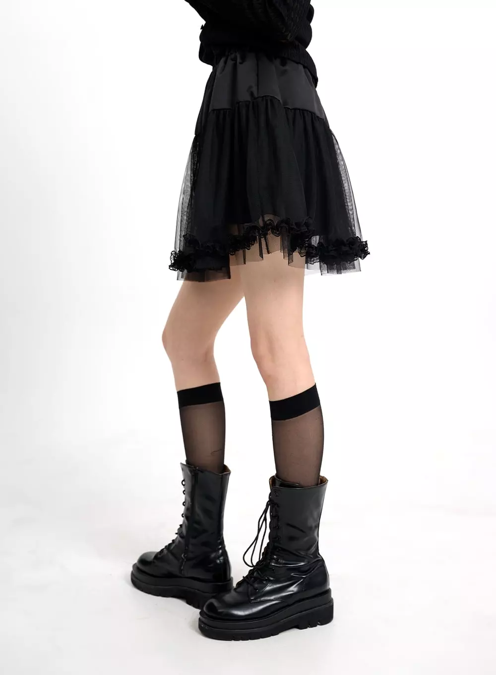 Mesh Ruffle Hem Mini Skirt CM415