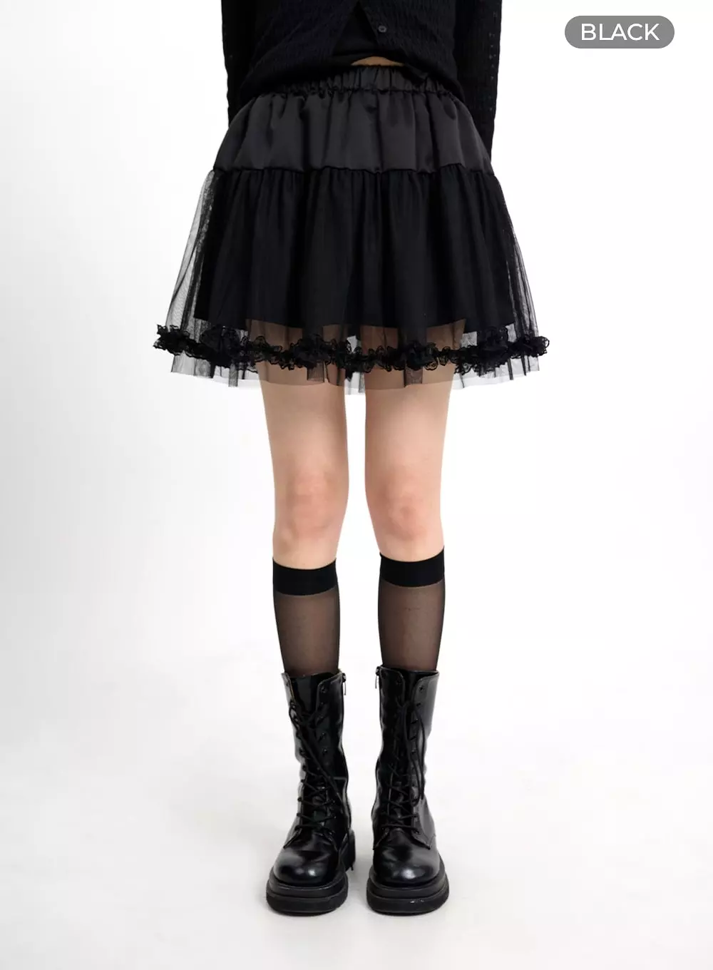 Mesh Ruffle Hem Mini Skirt CM415