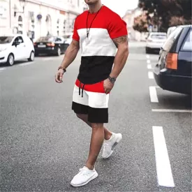 New Men's Summer Street Leisure Sports Patchwork T-Shirt+Shorts Two Sets Of Simple And Oversized 3D Printing Fashion X4530974