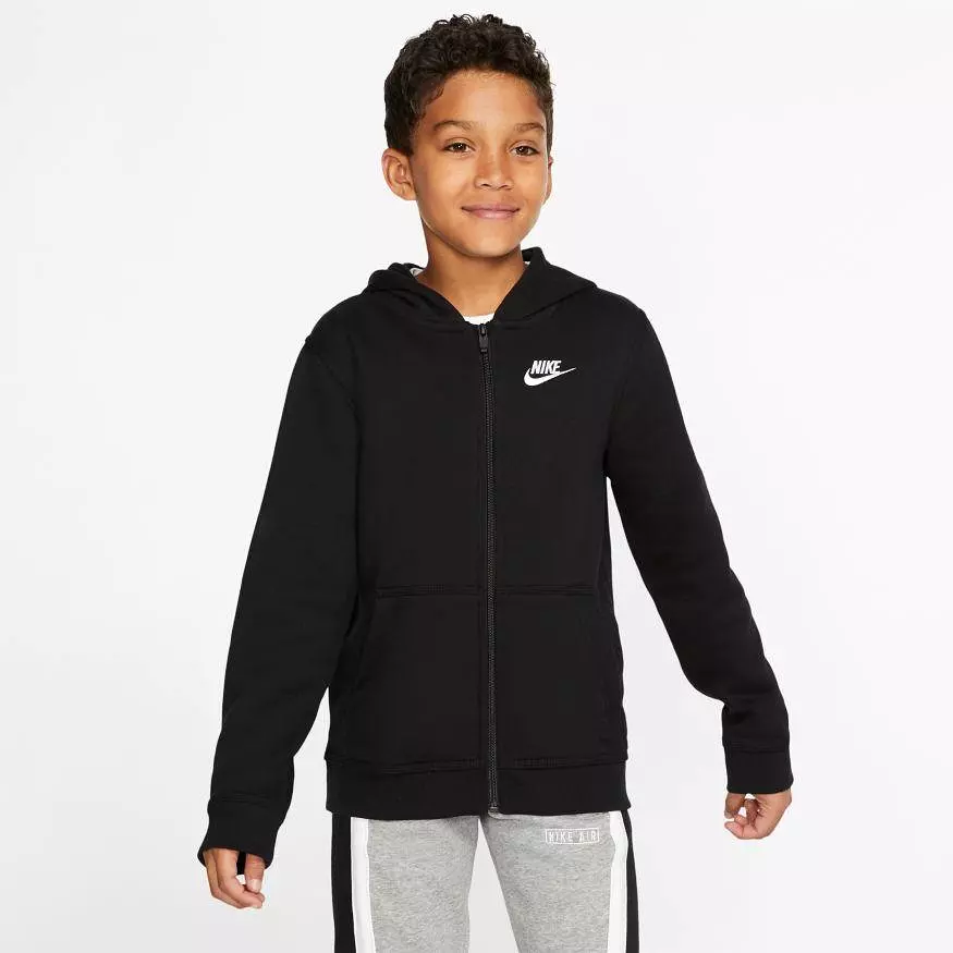 NIKE JUNIOR SPORTSWEAR CLUB BLACK FULL-ZIP HOODED JACKET