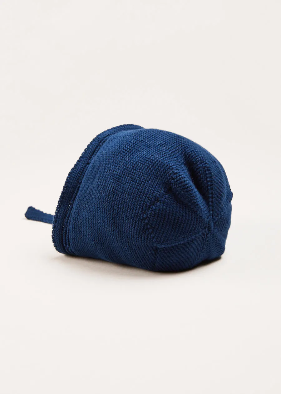 Openwork Knitted Bonnet in Navy (S-L)