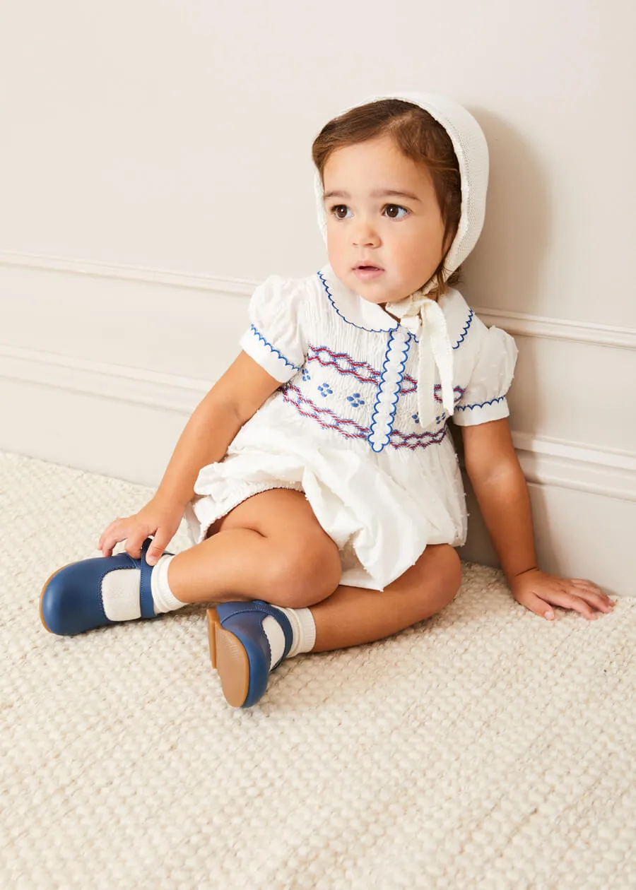 Openwork Knitted Bonnet in White (S-L)