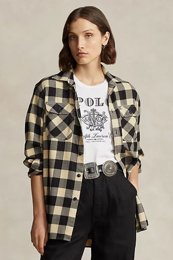 Oversized Plaid Cotton Utility Shirt