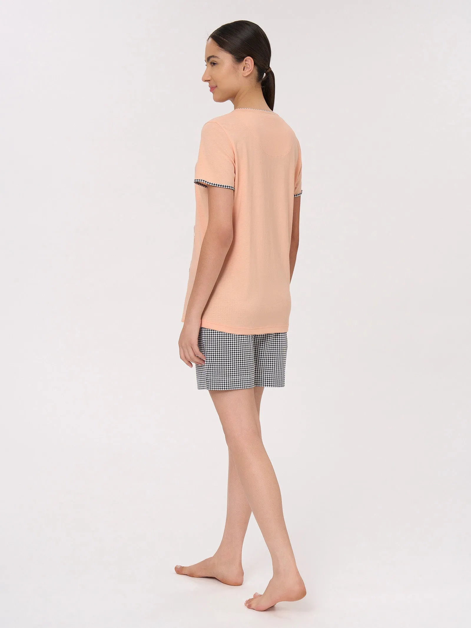 Pigiama Serafino Corto in Jersey di Cotone - Fant. Peach Parfait