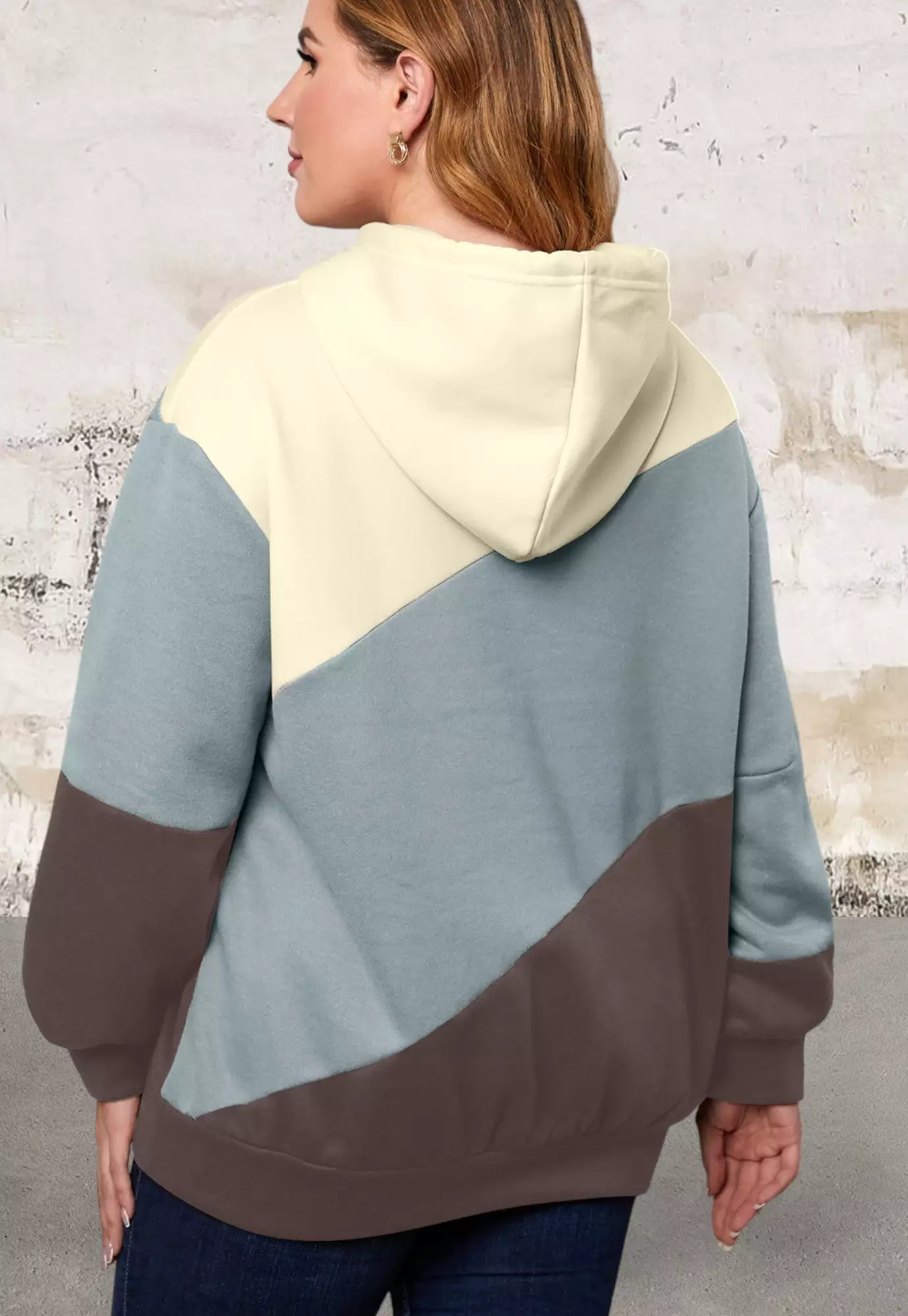 Plus Size Colorblock Kangaroo Pocket Hoodie