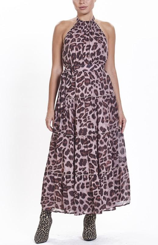 Printed leopard halter top maxi dress