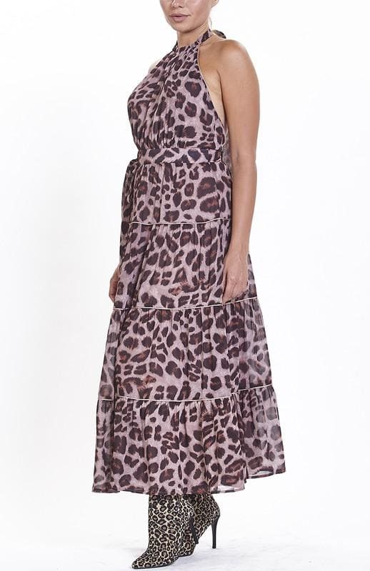 Printed leopard halter top maxi dress