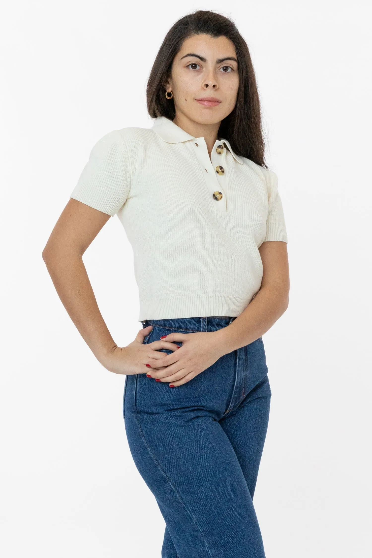 RFK46GD - Cotton Short Sleeve Cropped Polo Sweater