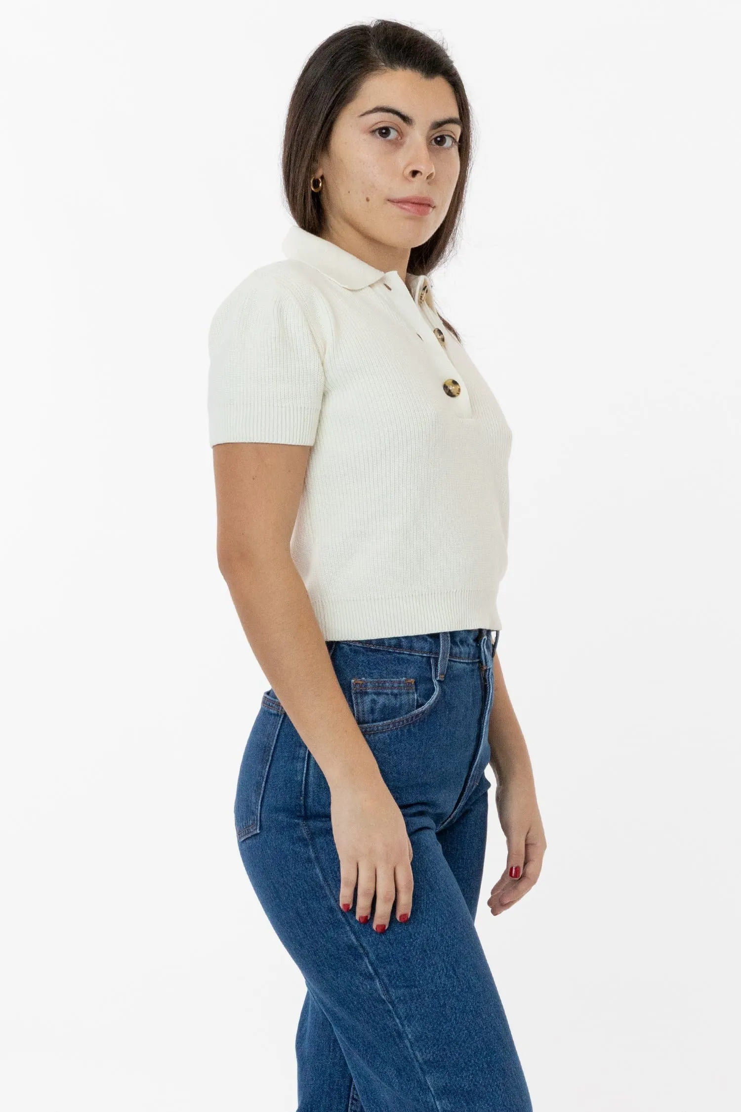 RFK46GD - Cotton Short Sleeve Cropped Polo Sweater