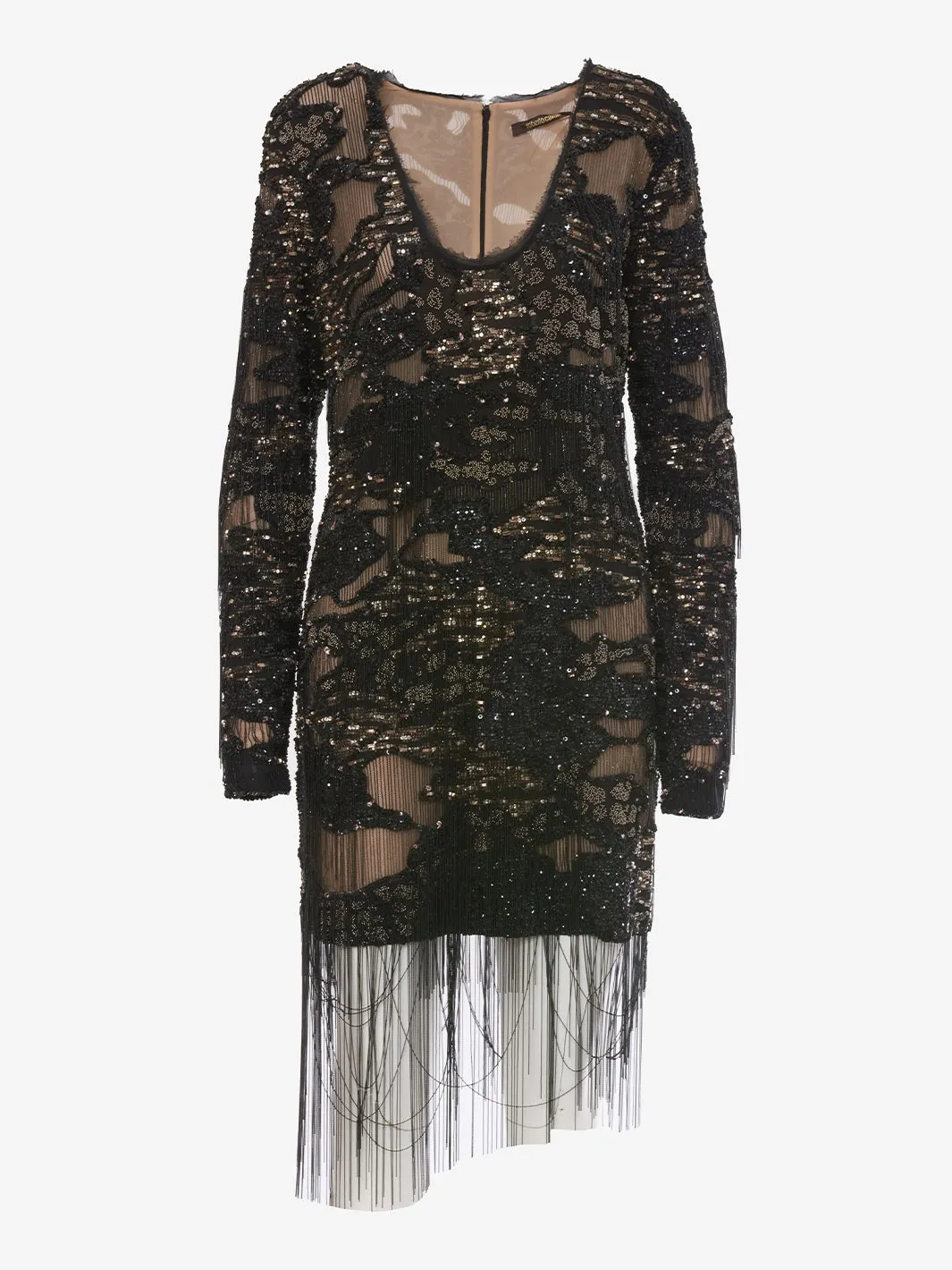 Roberto Cavalli Black silk dress embroidered with appliqués