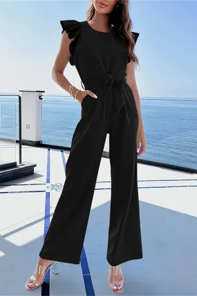 Ruffled Tie Waist Sleeveless Jumpsuits